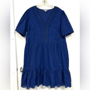 Cotton blue eyelet dress Size 20T lined Summer short sleeve lace Curvy Girl